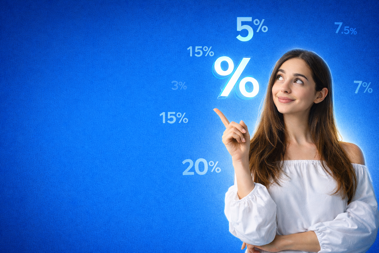 Woman pointing at percentage numbers